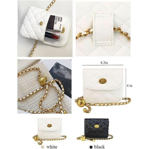 White mini leather belt bag for women chain waist fanny pack crossbody purse - Picture 3 of 7